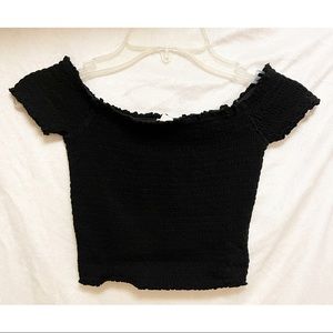 GARAGE Black Off-The-Shoulder Smocked Crop Top - Small
